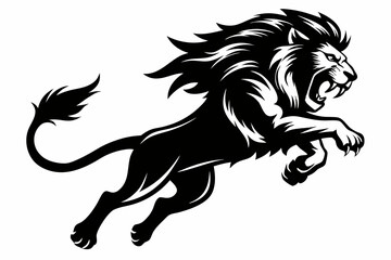 angry lion in a jump line art silhouette vector illustration © Pinak
