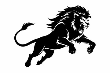 angry lion in a jump line art silhouette vector illustration