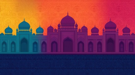 Fototapeta premium Elegant Silhouette of a Mosque Against a Colorful Gradient Background at Dusk