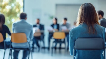 Obraz premium A young woman sitting in a meeting room atmosphere