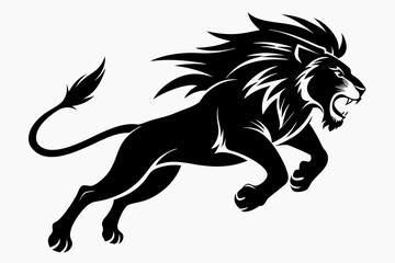 angry lion in a jump line art silhouette vector illustration