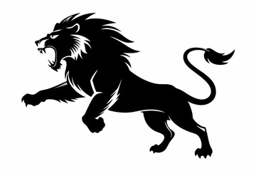 angry lion in a jump line art silhouette vector illustration