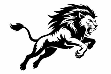 angry lion in a jump line art silhouette vector illustration