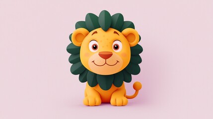 Cute lion cartoon, sitting, pastel background