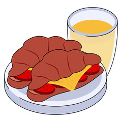 Croissant Club Sandwich with Crispy Prosciutto isometric Concept, Viennoiserie with cheese vector icon design, Cooking breakfast symbol, Morning Meal Dish Sign, Restaurant cafe menu stock illustration