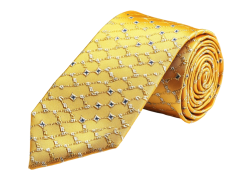 Isolated Yellow Geometric Patterned Silk Tie - Powered by Adobe