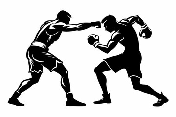 boxing match featuring two men fighting line art silhouette vector illustration