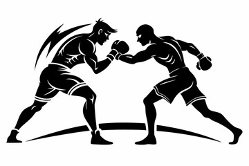 boxing match featuring two men fighting line art silhouette vector illustration