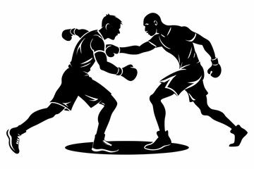 Naklejka premium boxing match featuring two men fighting line art silhouette vector illustration