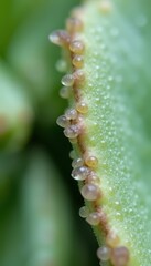 Naklejka premium Close-Up of Plant Leaf with Water Droplets and Texture Detail