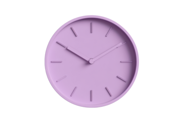 Isolated Pale Purple Wall Clock with Minimalist Design