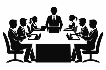 business team meeting line art silhouette vector illustration