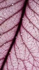 Obraz premium Detailed Close-up of Purple Leaf Veins and Water Droplets on Surface