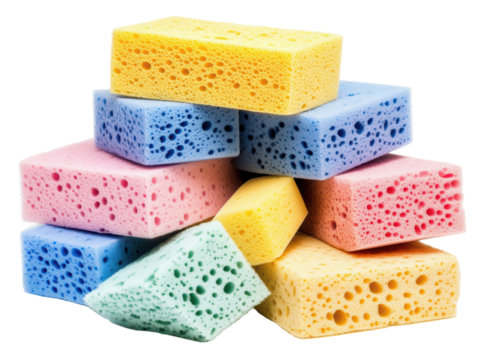 Isolated Stack of Colorful Cleaning Sponges