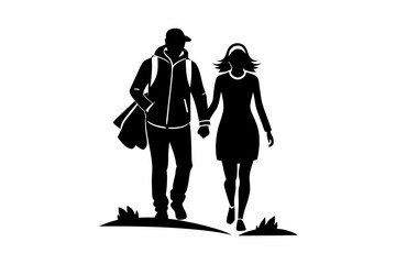 couple people line art silhouette vector illustration