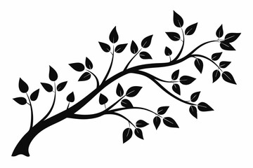 decorative tree branch with small leaves line art silhouette vector illustration
