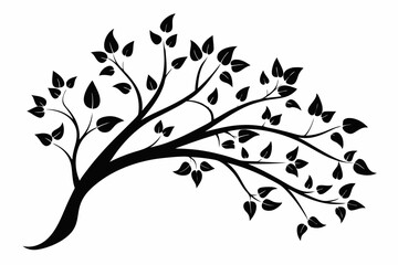 decorative tree branch with small leaves line art silhouette vector illustration