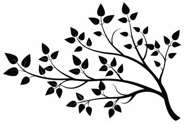 decorative tree branch with small leaves line art silhouette vector illustration