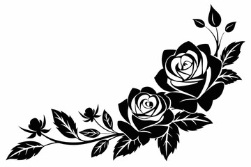 delicate floral corner element featuring roses line art silhouette vector illustration