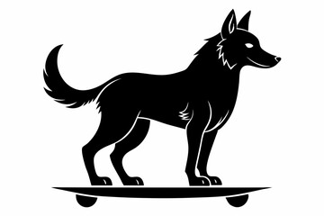 doodling lino of a dog enjoying standing on a skating line art silhouette vector illustration