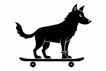 doodling lino of a dog enjoying standing on a skating line art silhouette vector illustration