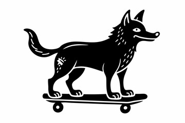doodling lino of a dog enjoying standing on a skating line art silhouette vector illustration