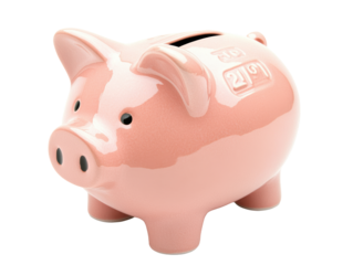 Isolated Pink Ceramic Piggy Bank with 2023 Text