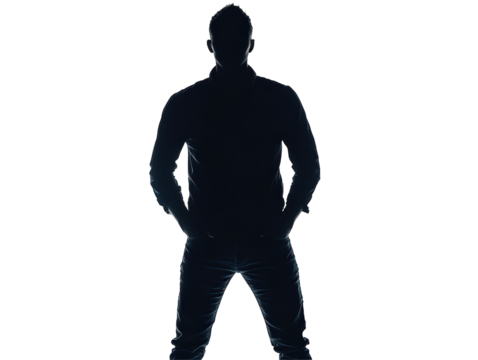Isolated Silhouette of a Confident Man with Hands in Pockets