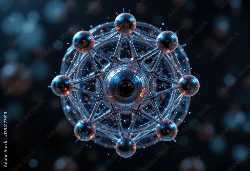Poster realistic 3d representation of atomic structure with colorful details