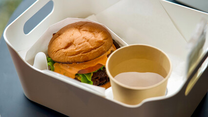 Close up of double cheese burger 2 patties Japan wagyu beef