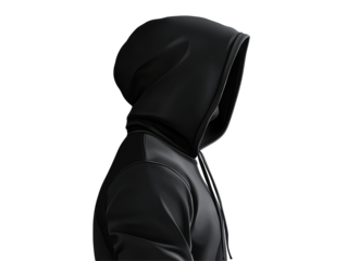 Isolated Mysterious Figure in Black Hoodie, Shadowy
