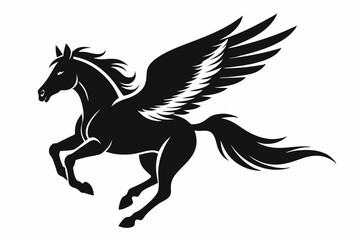jumping horse with wings line art silhouette vector illustration