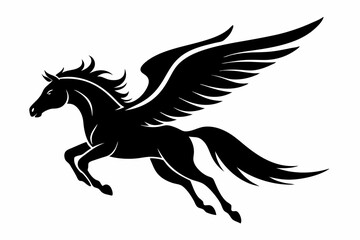 jumping horse with wings line art silhouette vector illustration
