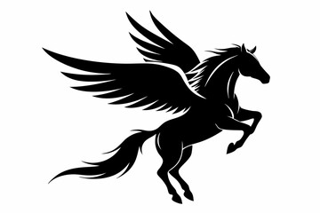 jumping horse with wings line art silhouette vector illustration