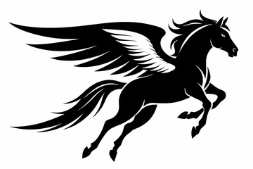 jumping horse with wings line art silhouette vector illustration