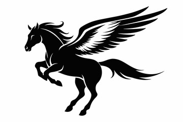 jumping horse with wings line art silhouette vector illustration © Pinak