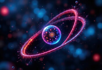 Obraz premium Colorful Abstract Illustration of Atom and Energy Particles