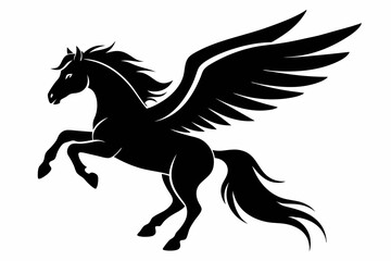 jumping horse with wings line art silhouette vector illustration