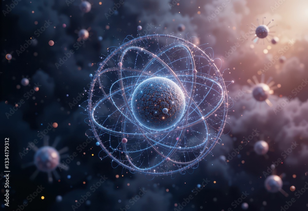 Poster stunning visualization of atomic structure and particle movement