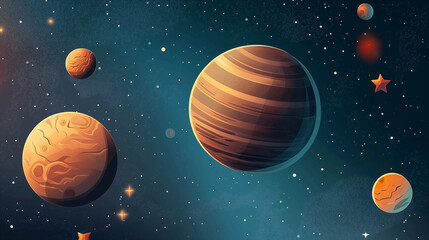 Naklejka premium Cosmic space with many planets, background element for covers