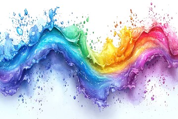 Fototapeta premium A watercolor illustration of a rainbow wave with splashing droplets