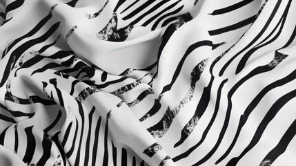 Obraz premium Black and White Zebra Print Fabric with Elegant Flowing Texture