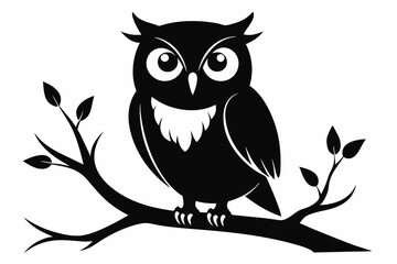 owl sitting on a tree branch line art silhouette vector illustration