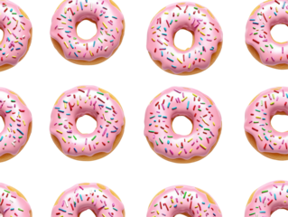 Isolated Repeating Pattern of Pink Glazed Donuts with Colorful Sprinkles