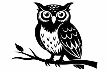 owl sitting on a tree branch line art silhouette vector illustration
