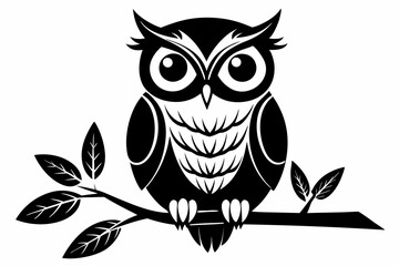 owl sitting on a tree branch line art silhouette vector illustration