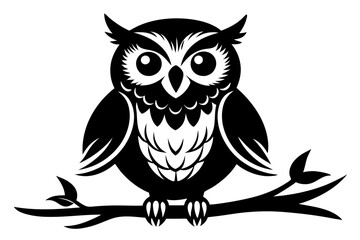 owl sitting on a tree branch line art silhouette vector illustration