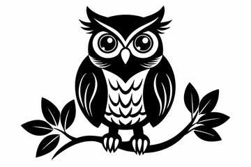 Fototapeta premium owl sitting on a tree branch line art silhouette vector illustration