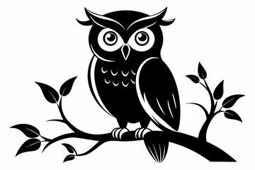 owl sitting on a tree branch line art silhouette vector illustration