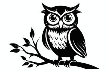 owl sitting on a tree branch line art silhouette vector illustration